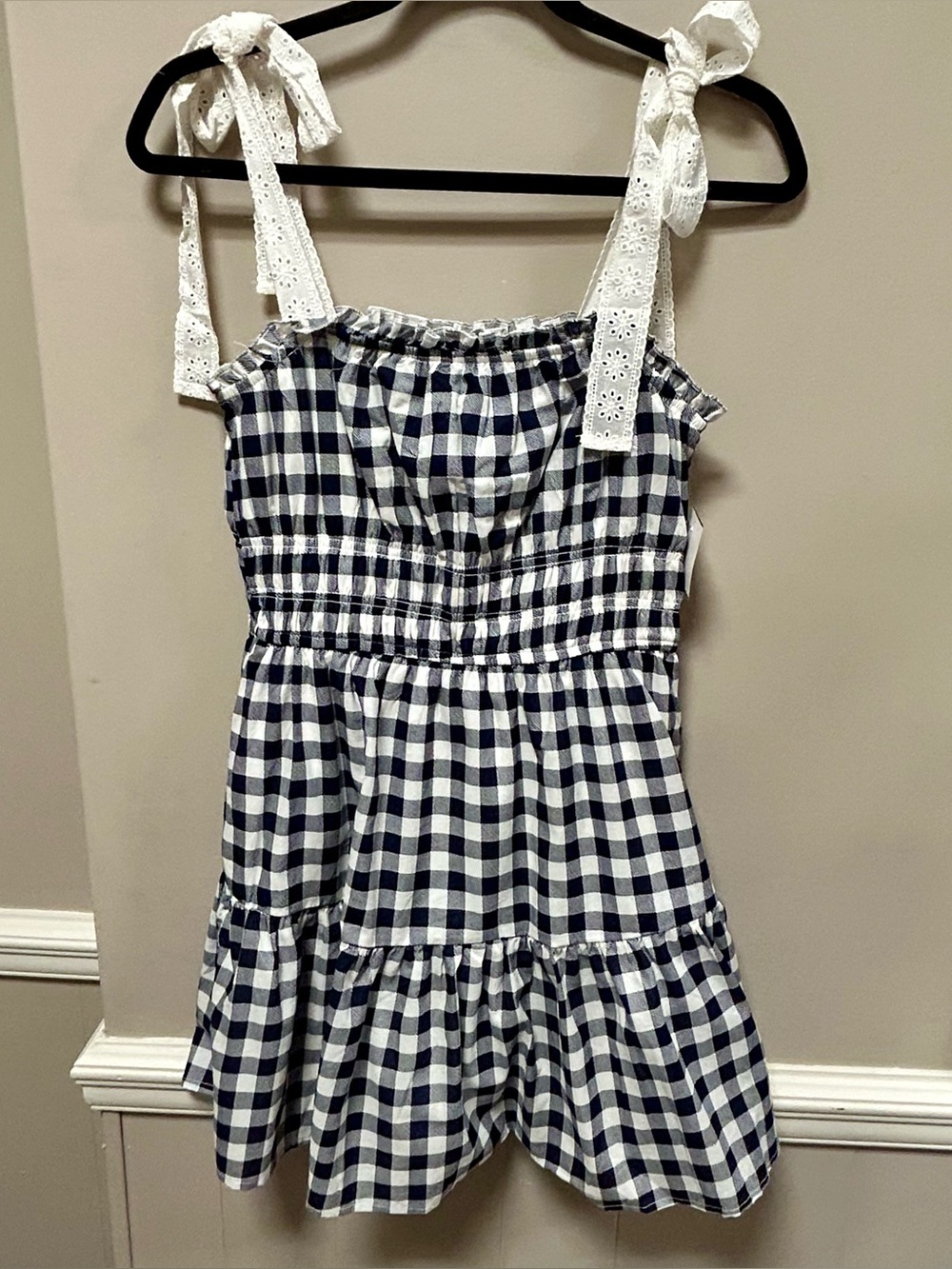 Gingham Tie-Shoulder Sundress in Navy & White Trixxi Sz S NWT